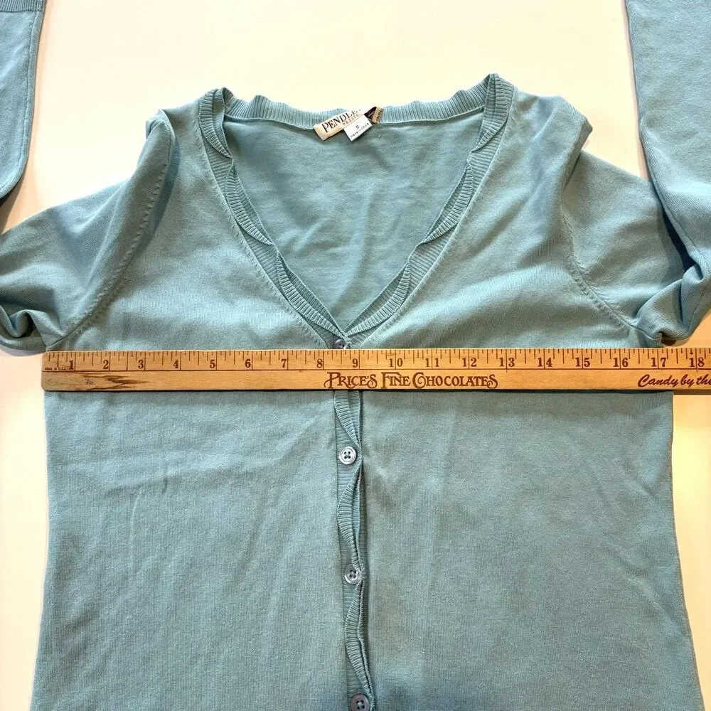 Pendleton Women’s Cardigan Silk Blend Button Down Light Blue V Neck Petite Small